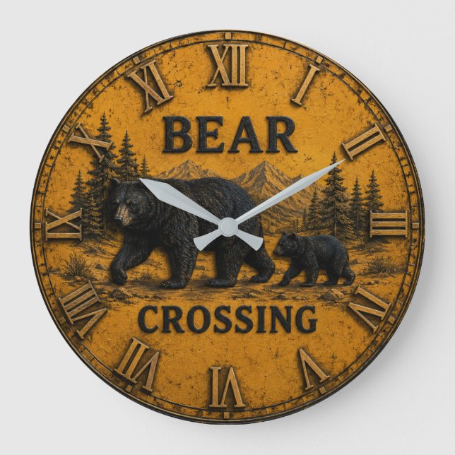Bear Crossing Cabin Mountain Wildlife Gift Large Clock (Front)