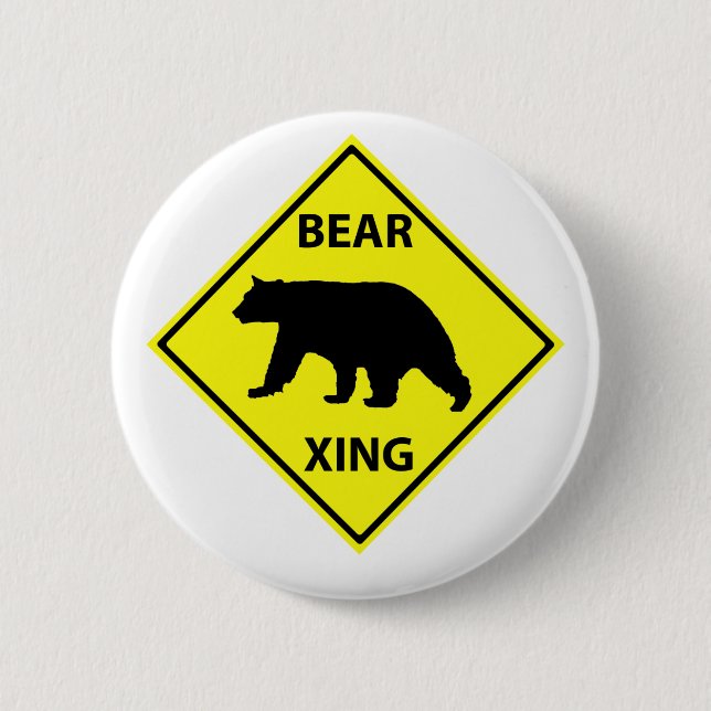 Bear Crossing Sign with Bear 6 Cm Round Badge (Front)