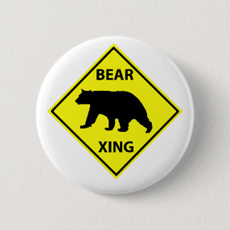Bear Crossing Sign with Bear 6 Cm Round Badge
