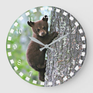 Bear Cub Climbing a Tree Large Clock