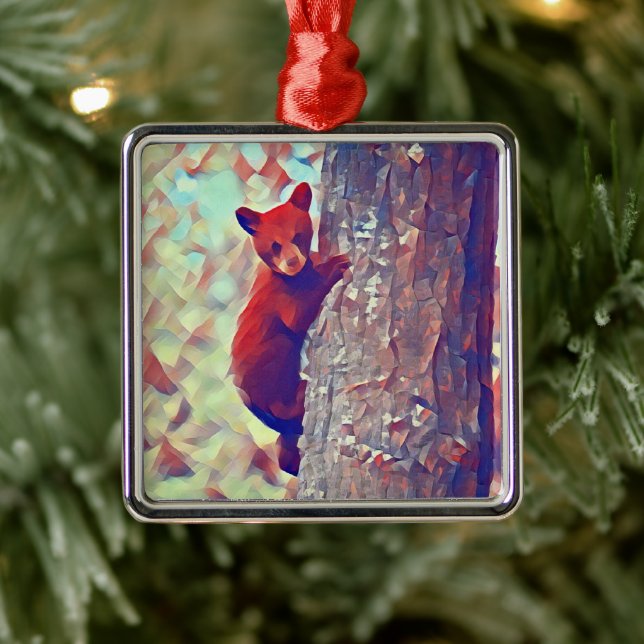 Bear cub climbing tree metal ornament (Tree)