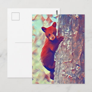 Bear cub climbing tree postcard