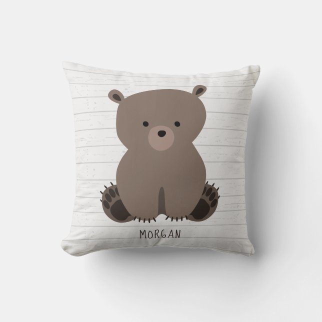 Bear Cub Grey Wood Cushion (Front)