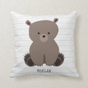 Bear Cub Grey Wood Cushion
