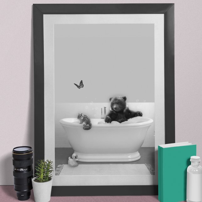 Bear Cub in Bathtub Bubble bath Nursery Poster (Creator Uploaded)