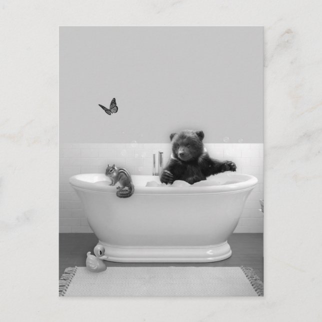 Bear Cub in Bathtub Bubble bath  Postcard (Front)