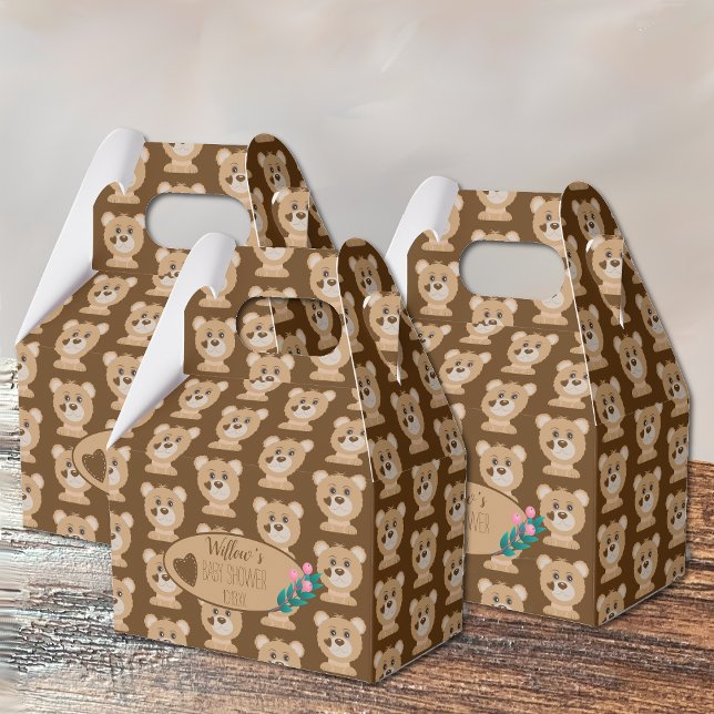 Bear Cub Pattern Baby Shower Brown Favour Box (Creator Uploaded)