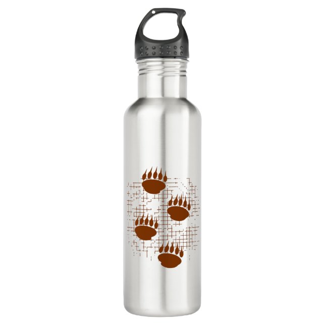 Bear Cub Paw Prints On Distressed Background 710 Ml Water Bottle (Front)