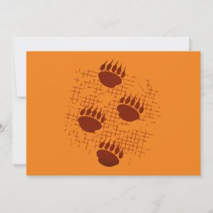 Bear Cub Paw Prints On Distressed Background Invitation