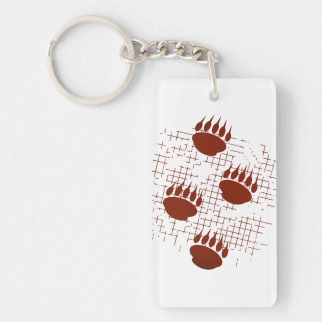 Bear Cub Paw Prints On Distressed Background Key Ring (Front)