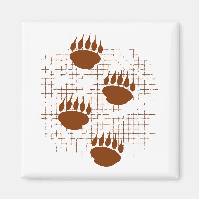 Bear Cub Paw Prints On Distressed Background Magnet (Front)