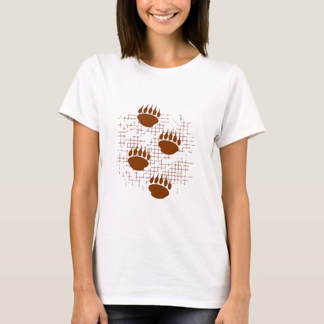 Bear Cub Paw Prints On Distressed Background T-Shirt (Front)