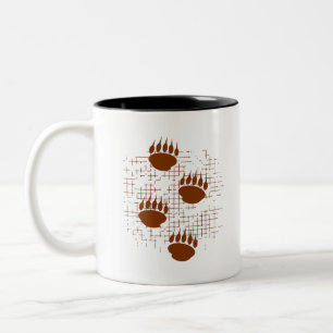 Bear Cub Paw Prints On Distressed Background Two-Tone Coffee Mug
