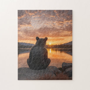Bear cub Sunset by the Lake Jigsaw Puzzle