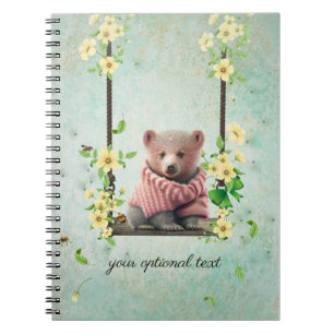 Bear Cub Swinging Flower Vine Notebook