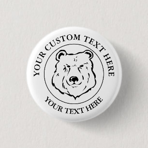 Bear Custom Text Classic Icon Logo  3 Cm Round Badge