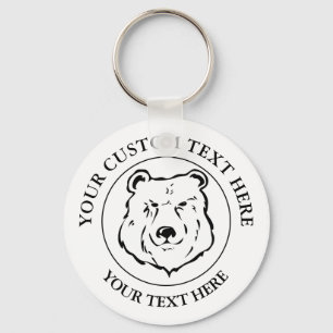 Bear Custom Text Classic Icon Logo  Key Ring