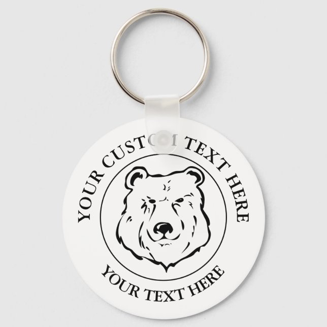 Bear Custom Text Classic Icon Logo  Key Ring (Front)