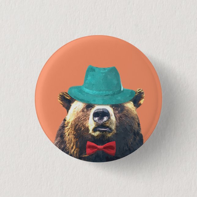 Bear cute funny woodland animal 3 cm round badge (Front)