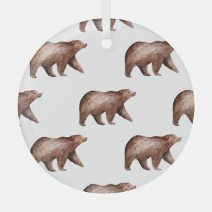 Bear Cuteness: Watercolor Animal Pattern Glass Tree Decoration