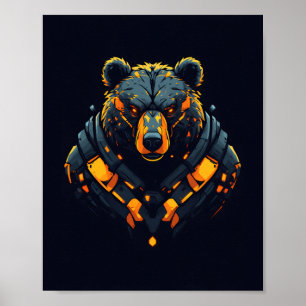 Bear Cyberpunk Mecha Neon Gaming Poster