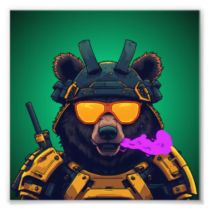 Bear Cyberpunk Samurai Mecha Mascot Sticker Photo Print