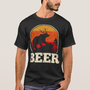 Bear Deer Antlers Funny Beer Retro Camping Graphic T-Shirt