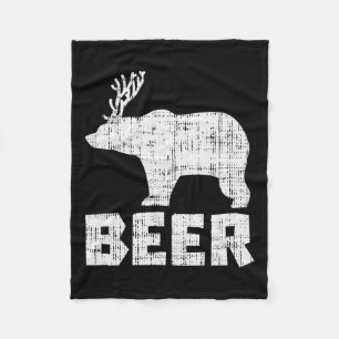 Bear Deer Beer Funny Drinking Hunting Camping Dad Fleece Blanket
