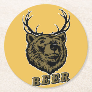 Bear + Deer = Beer? Round Paper Coaster