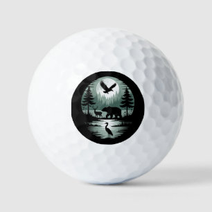 Bear Deer Eagle Moon Forest Silhouette Golf Balls