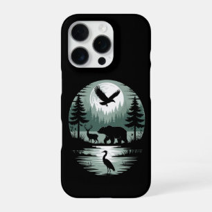 Bear Deer Eagle Moon Forest Silhouette iPhone 16 Pro Case