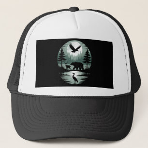 Bear Deer Eagle Moon Forest Silhouette Trucker Hat