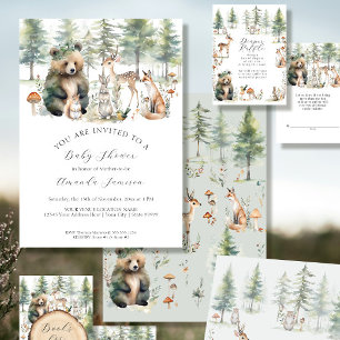 Bear Deer Forest Woodland Cute Animals Baby Shower Invitation