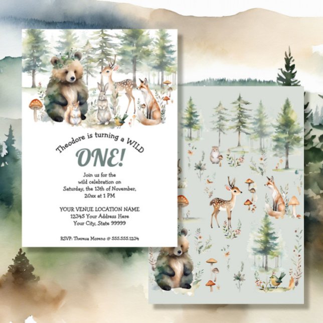 Bear Deer Forest Woodland Cute Animals Birthday Invitation (Creator Uploaded)