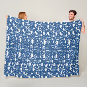 Bear Deer Fox Racoon Folk Art Pattern Fleece