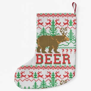 Bear Deer or Beer Christmas Jumper Knit Style Small Christmas Stocking