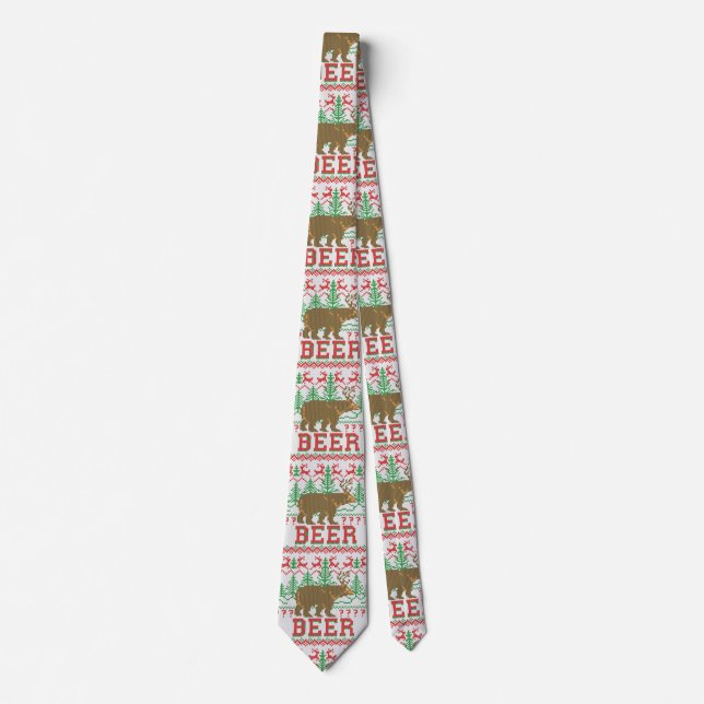 Bear Deer or Beer Christmas Jumper Knit Style Tie (Front)