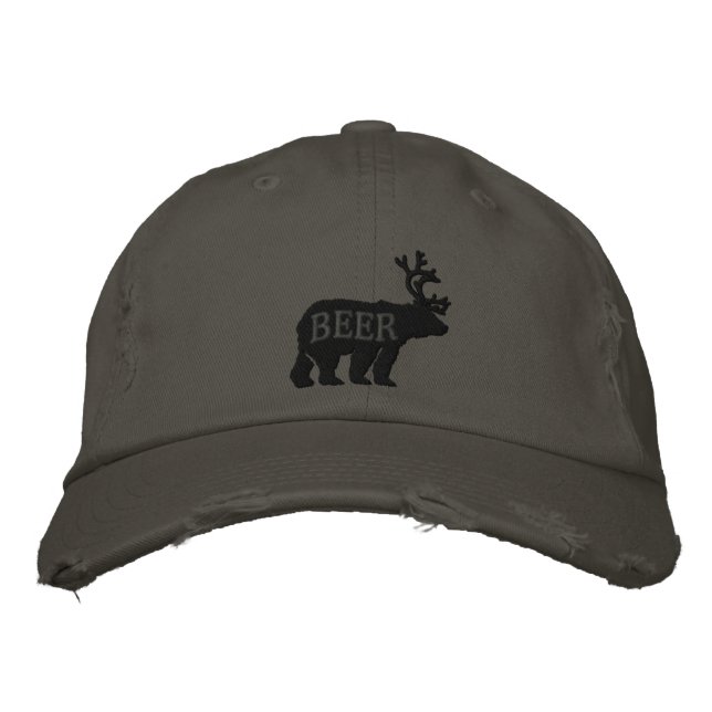 Bear Deer or Beer Embossed Embroidered Statement Hat (Front)