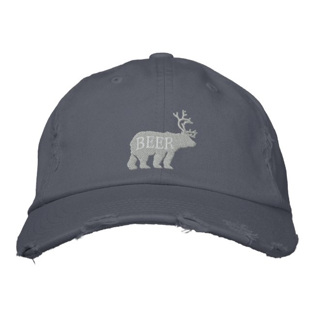 Bear Deer or Beer Embossed Embroidered Statement Hat (Front)