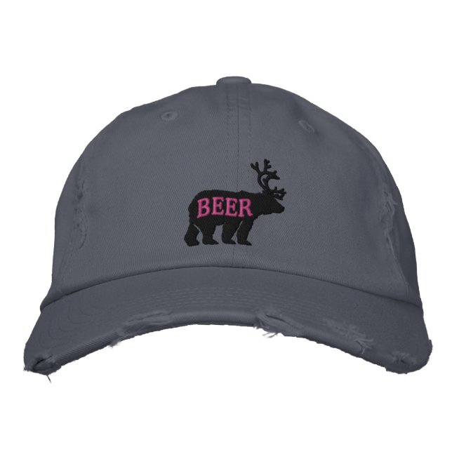 Bear Deer or Beer Embossed Embroidered Statement Hat (Front)