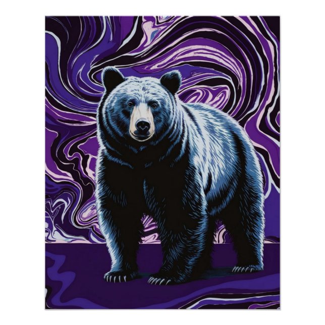 Bear Design Poster Wall Art Purple Blue (Front)