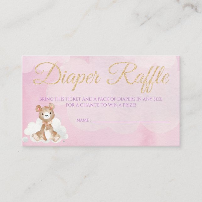 Bear Diaper Raffle Card Tickets for Baby Shower (Front)