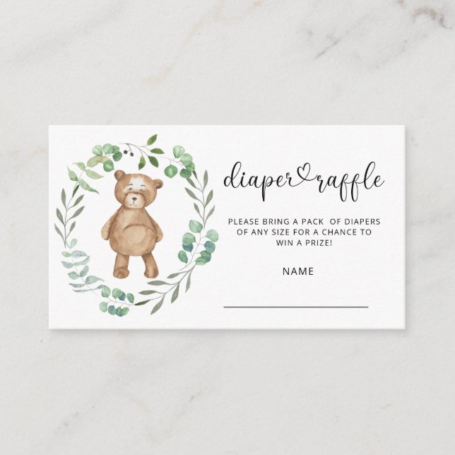 Bear diaper raffle ticket enclosure card (Front)