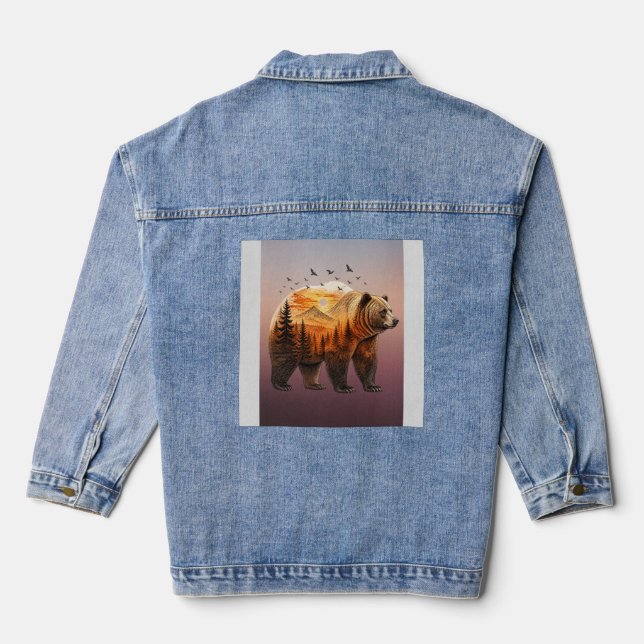 Bear Double Exposure Forest Denim Jacket (Back)