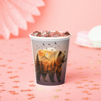 Bear Double Exposure Forest Paper Cups