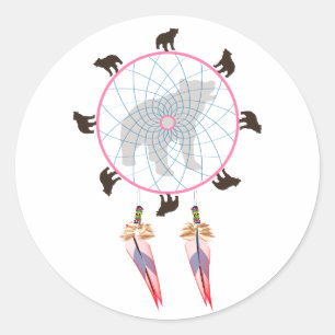Bear Dream Catcher Classic Round Sticker