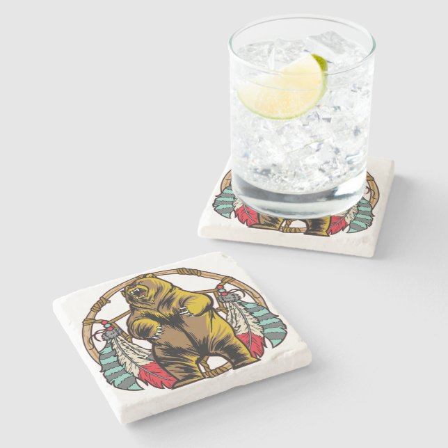 Bear Dream Catcher Stone Coaster (Side)