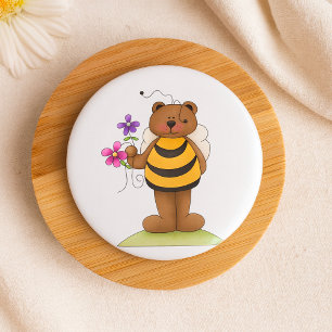 Bear Dressed as Bumblebee with Flowers 7.5 Cm Round Badge