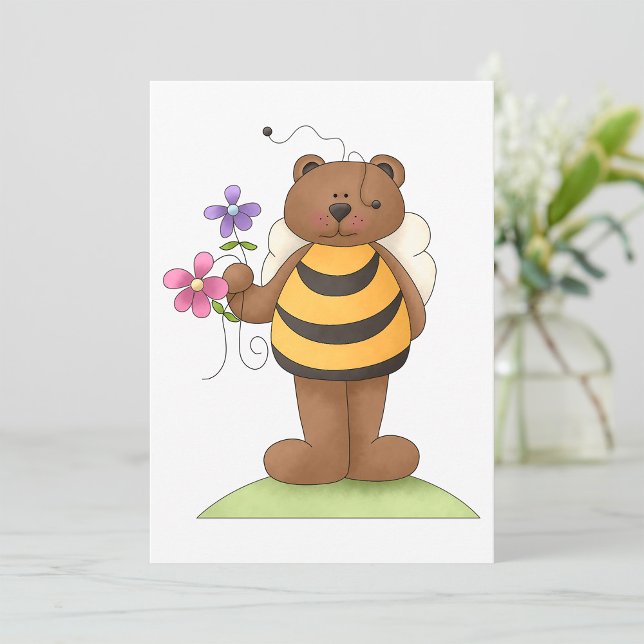 Bear Dressed as Bumblebee with Flowers Invitation (Creator Uploaded)