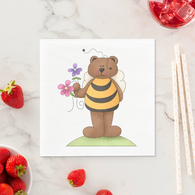 Bear Dressed as Bumblebee with Flowers Napkin (Creator Uploaded)
